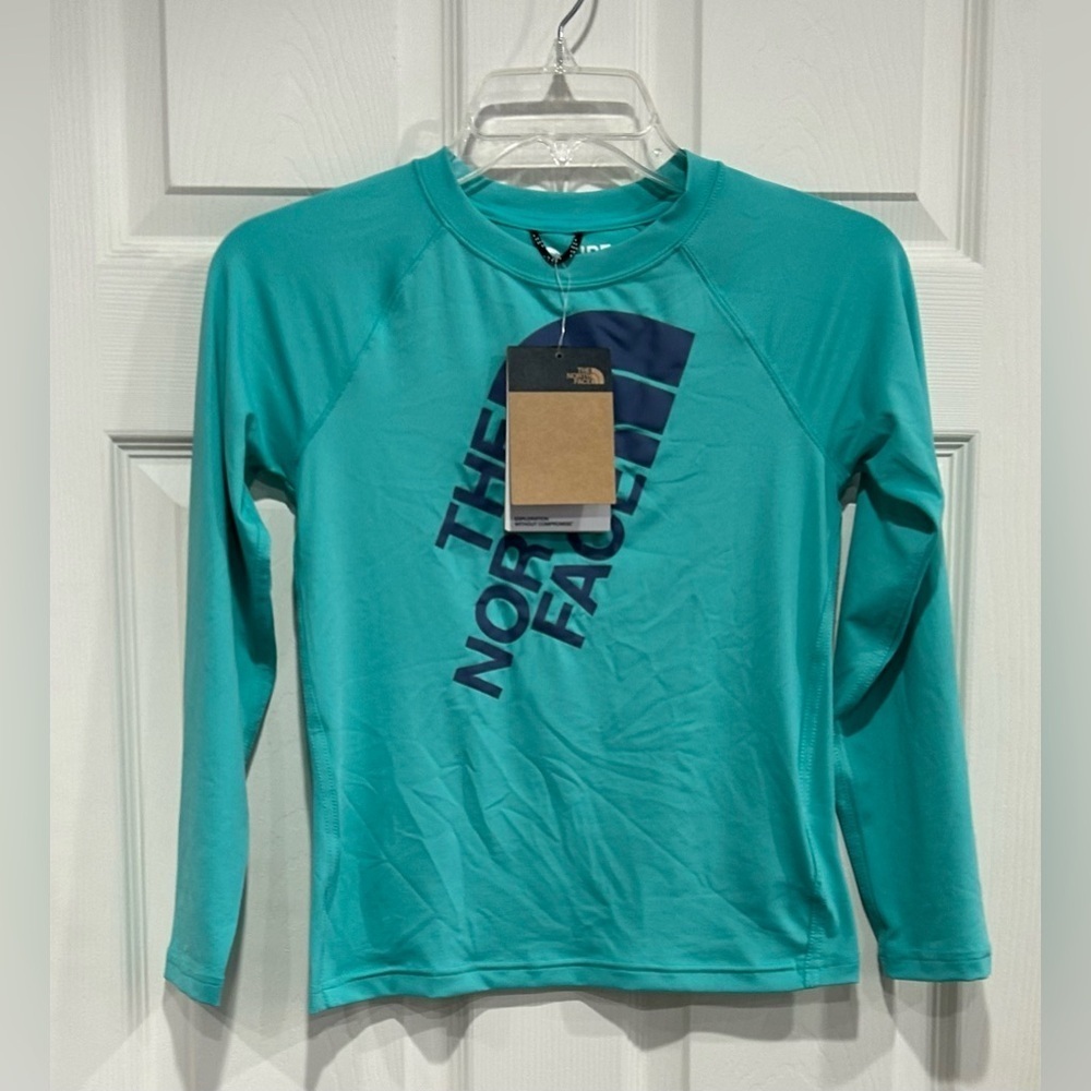 The North Face Boys XS Amphibious Long Sleeve Sun Tee Aqua Kids NWT UPF 40+